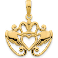 14K Yellow Gold Fancy Claddagh Pendant with Polished Finish - 16.5mm x 18.5mm by Oro Pregiato