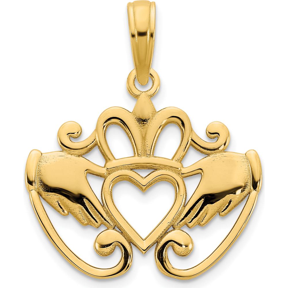 14K Yellow Gold Fancy Claddagh Pendant with Polished Finish - 16.5mm x 18.5mm by Oro Pregiato