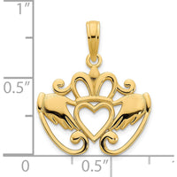 14K Yellow Gold Fancy Claddagh Pendant with Polished Finish - 16.5mm x 18.5mm by Oro Pregiato