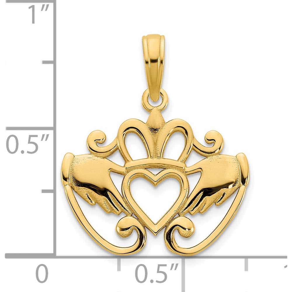 14K Yellow Gold Fancy Claddagh Pendant with Polished Finish - 16.5mm x 18.5mm by Oro Pregiato