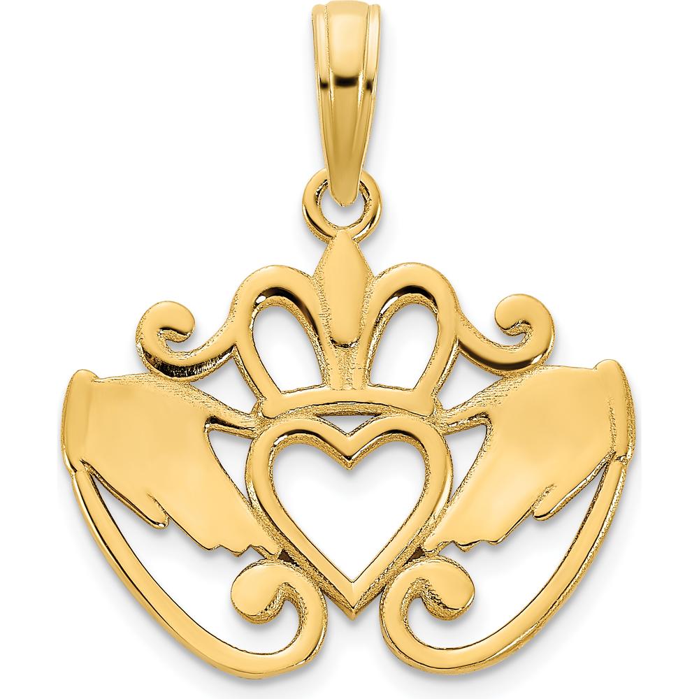 14K Yellow Gold Fancy Claddagh Pendant with Polished Finish - 16.5mm x 18.5mm by Oro Pregiato