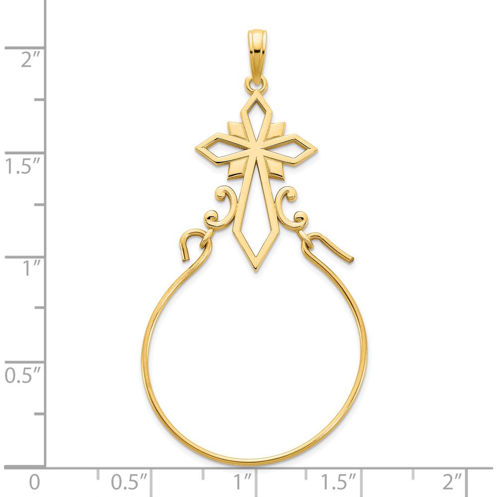 14K Yellow Gold Fancy Cross Charm Holder Pendant - 24mm Length by Oro Pregiato