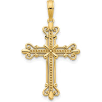 14K Yellow Gold Fancy Cross Pendant with Polished Finish and Textured Detailing by Oro Pregiato