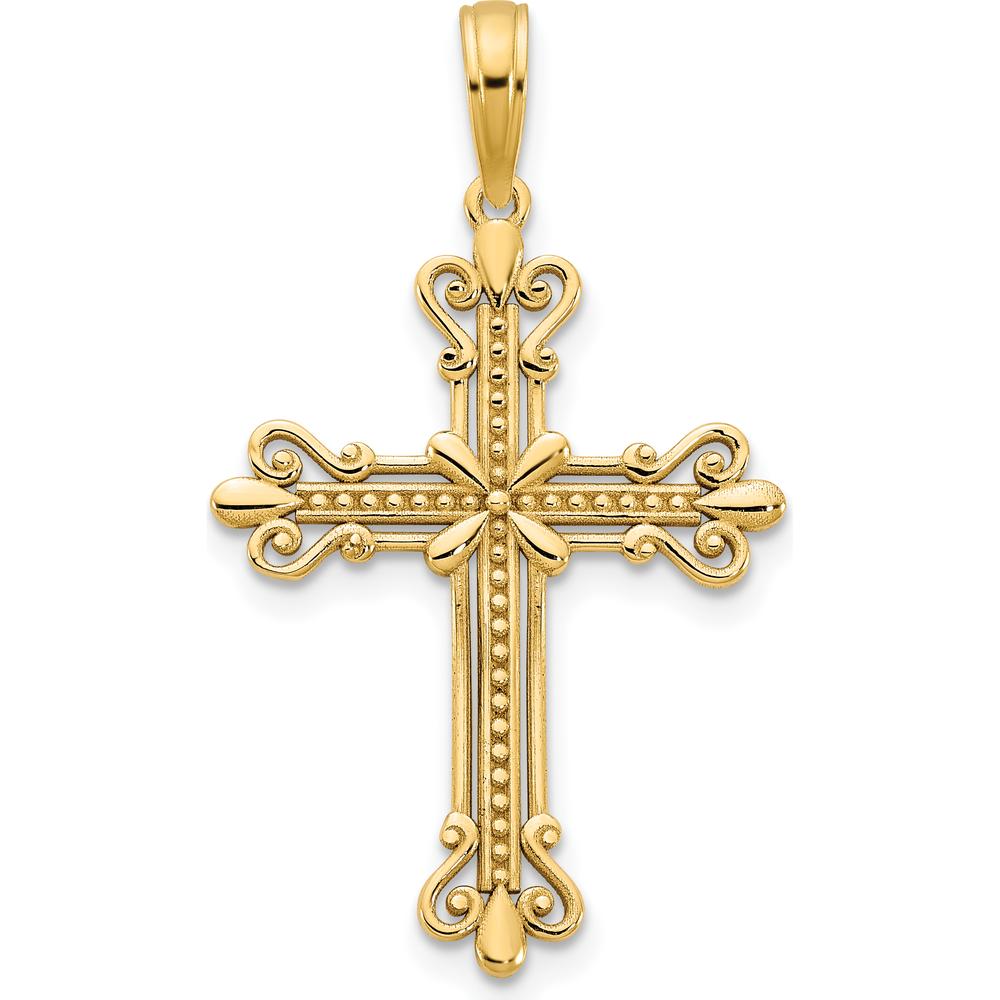 14K Yellow Gold Fancy Cross Pendant with Polished Finish and Textured Detailing by Oro Pregiato