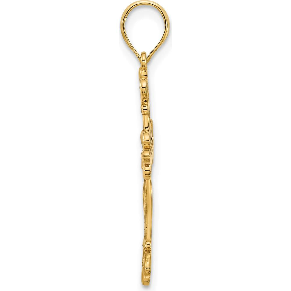 14K Yellow Gold Fancy Cross Pendant with Polished Finish and Textured Detailing by Oro Pregiato