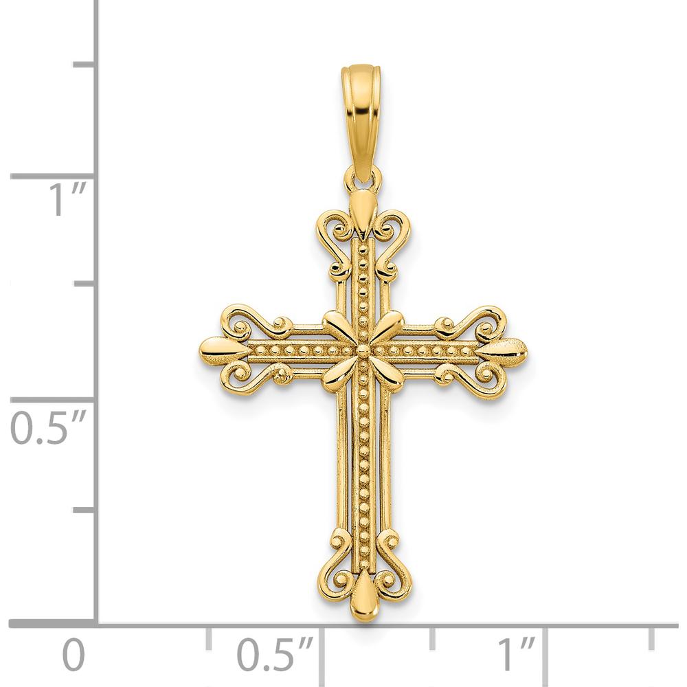 14K Yellow Gold Fancy Cross Pendant with Polished Finish and Textured Detailing by Oro Pregiato
