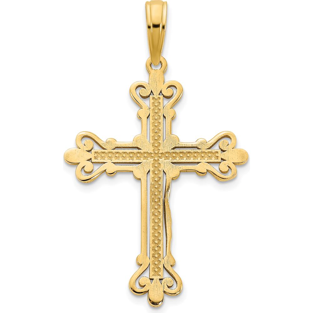 14K Yellow Gold Fancy Cross Pendant with Polished Finish and Textured Detailing by Oro Pregiato