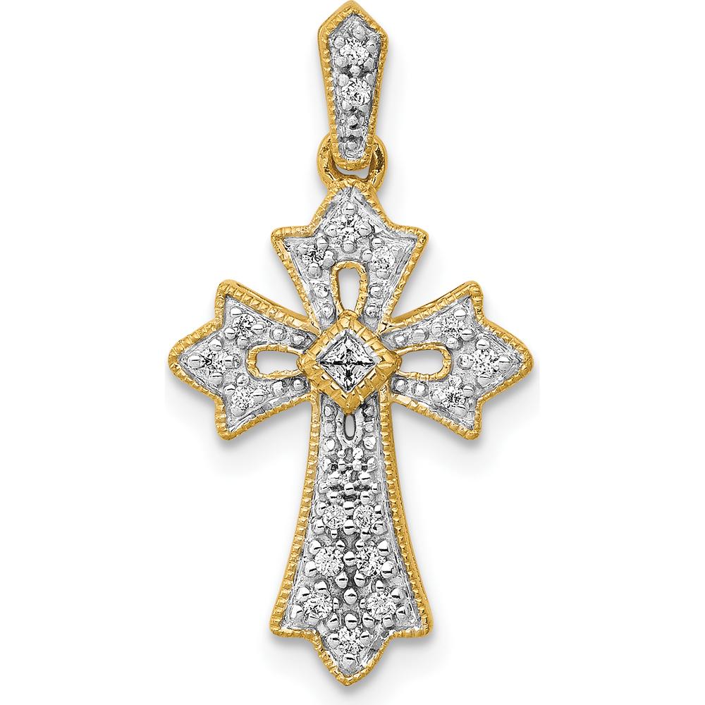 14K Yellow Gold Fancy Cross Pendant with Square and Round Natural Diamonds - 0.10 Carat Total Diamond Weight by Monteluci Fine Jewelry