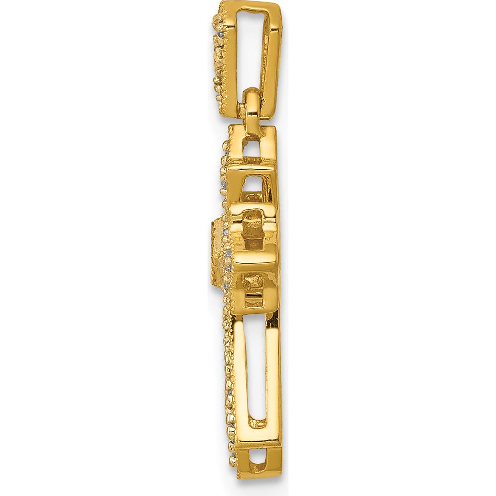 14K Yellow Gold Fancy Cross Pendant with Square and Round Natural Diamonds - 0.10 Carat Total Diamond Weight by Monteluci Fine Jewelry