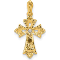 14K Yellow Gold Fancy Cross Pendant with Square and Round Natural Diamonds - 0.10 Carat Total Diamond Weight by Monteluci Fine Jewelry