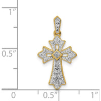 14K Yellow Gold Fancy Cross Pendant with Square and Round Natural Diamonds - 0.10 Carat Total Diamond Weight by Monteluci Fine Jewelry