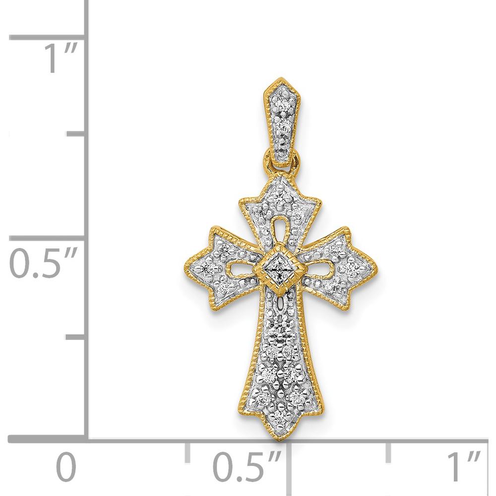 14K Yellow Gold Fancy Cross Pendant with Square and Round Natural Diamonds - 0.10 Carat Total Diamond Weight by Monteluci Fine Jewelry