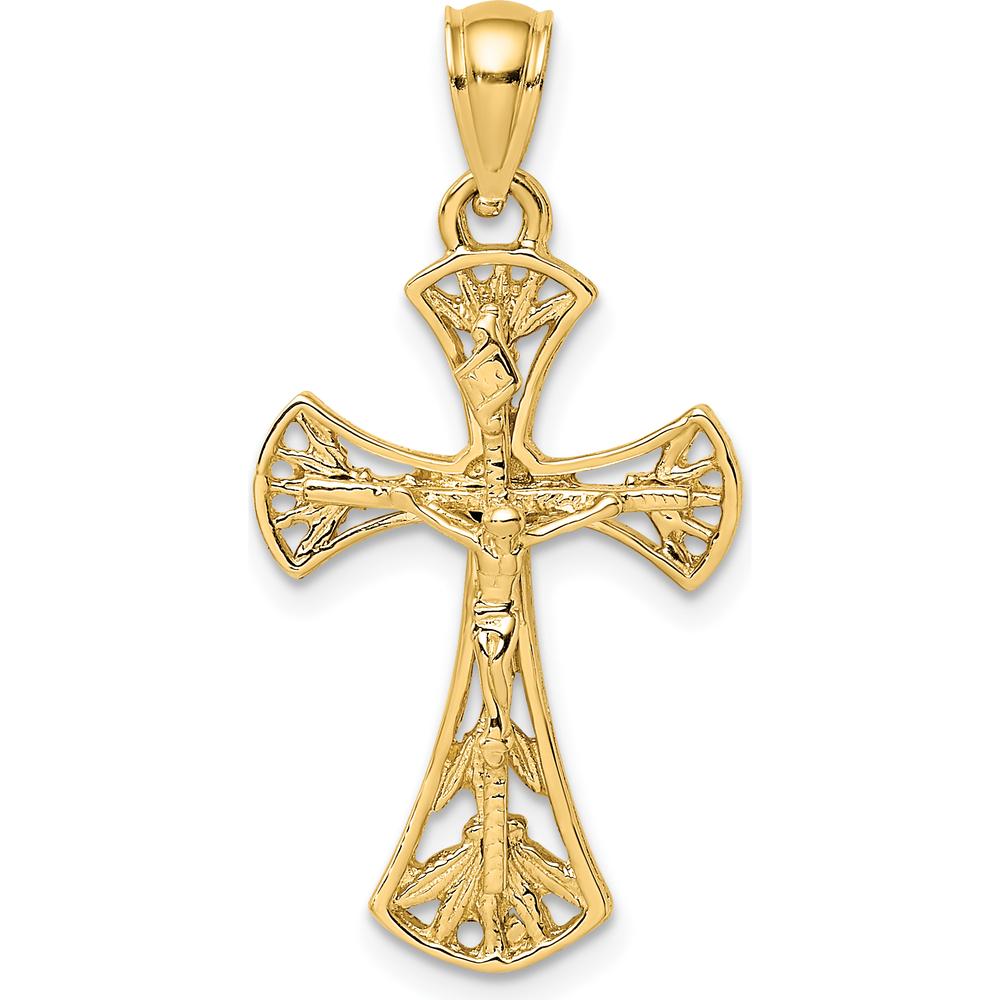 14K Yellow Gold Fancy Crucifix Charm Pendant - 31.35mm Length by Oro Pregiato