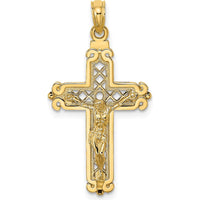 14K Yellow Gold Fancy Crucifix Charm with Polished Finish - 32.8mm Length by Oro Pregiato