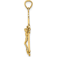 14K Yellow Gold Fancy Crucifix Charm with Polished Finish - 32.8mm Length by Oro Pregiato