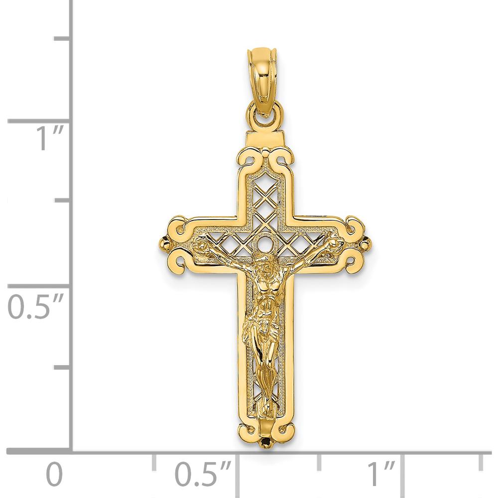 14K Yellow Gold Fancy Crucifix Charm with Polished Finish - 32.8mm Length by Oro Pregiato