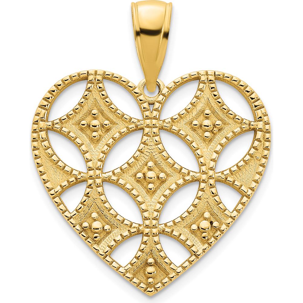 14K Yellow Gold Fancy Cut-out Heart Pendant with Polished Finish - 18.94mm by Oro Pregiato