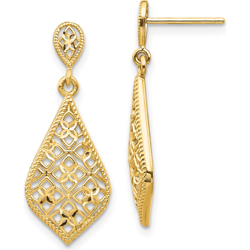 14K Yellow Gold Fancy Dangle Post Earrings with Diamond-Cut Texture - 27.5mm Length by Oro Pregiato