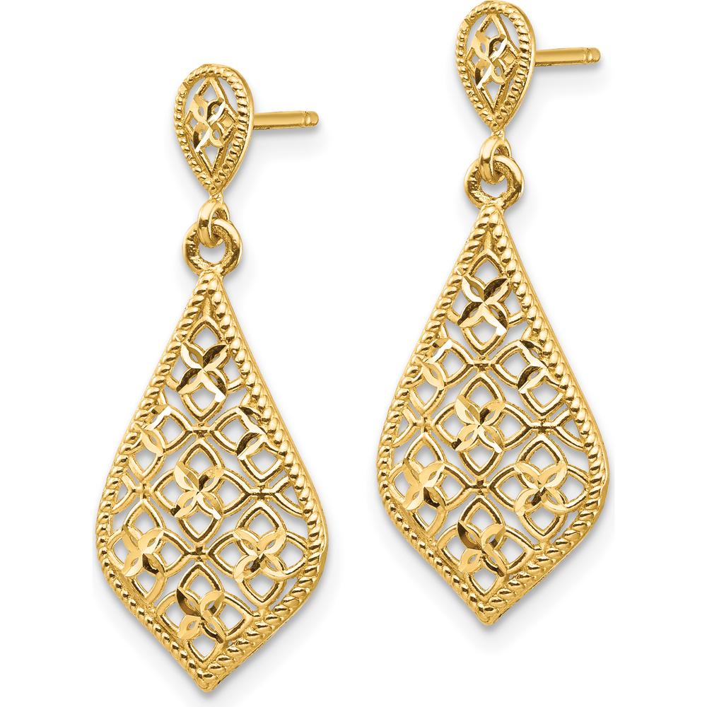 14K Yellow Gold Fancy Dangle Post Earrings with Diamond-Cut Texture - 27.5mm Length by Oro Pregiato
