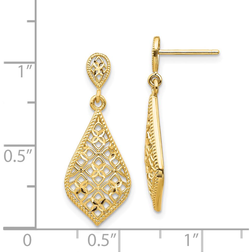14K Yellow Gold Fancy Dangle Post Earrings with Diamond-Cut Texture - 27.5mm Length by Oro Pregiato