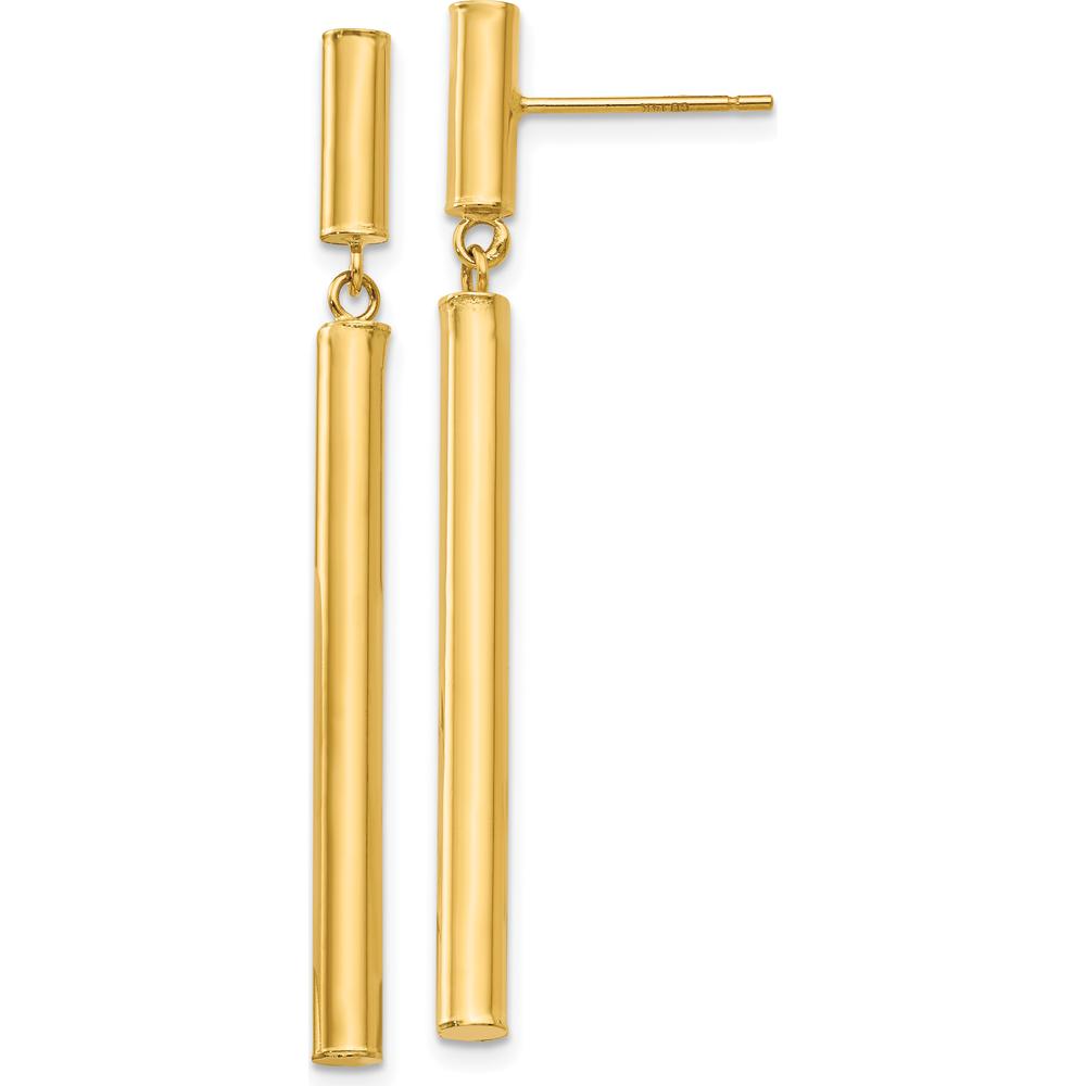 14K Yellow Gold Fancy Dangle Round Tube Earrings - 46mm Length by Oro Pregiato
