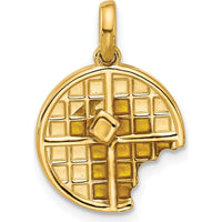 14K Yellow Gold Fancy Epoxy Waffle with Bite Missing Charm - Playful Themed Pendant by Oro Pregiato