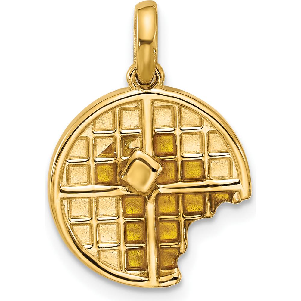 14K Yellow Gold Fancy Epoxy Waffle with Bite Missing Charm - Playful Themed Pendant by Oro Pregiato