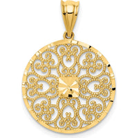 14K Yellow Gold Fancy Filigree and Diamond Cut Charm Pendant by Oro Pregiato