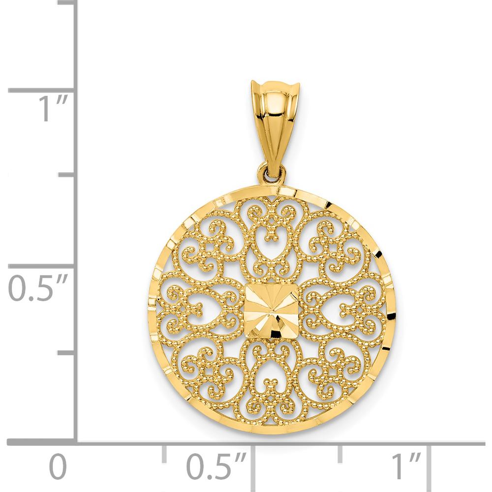 14K Yellow Gold Fancy Filigree and Diamond Cut Charm Pendant by Oro Pregiato