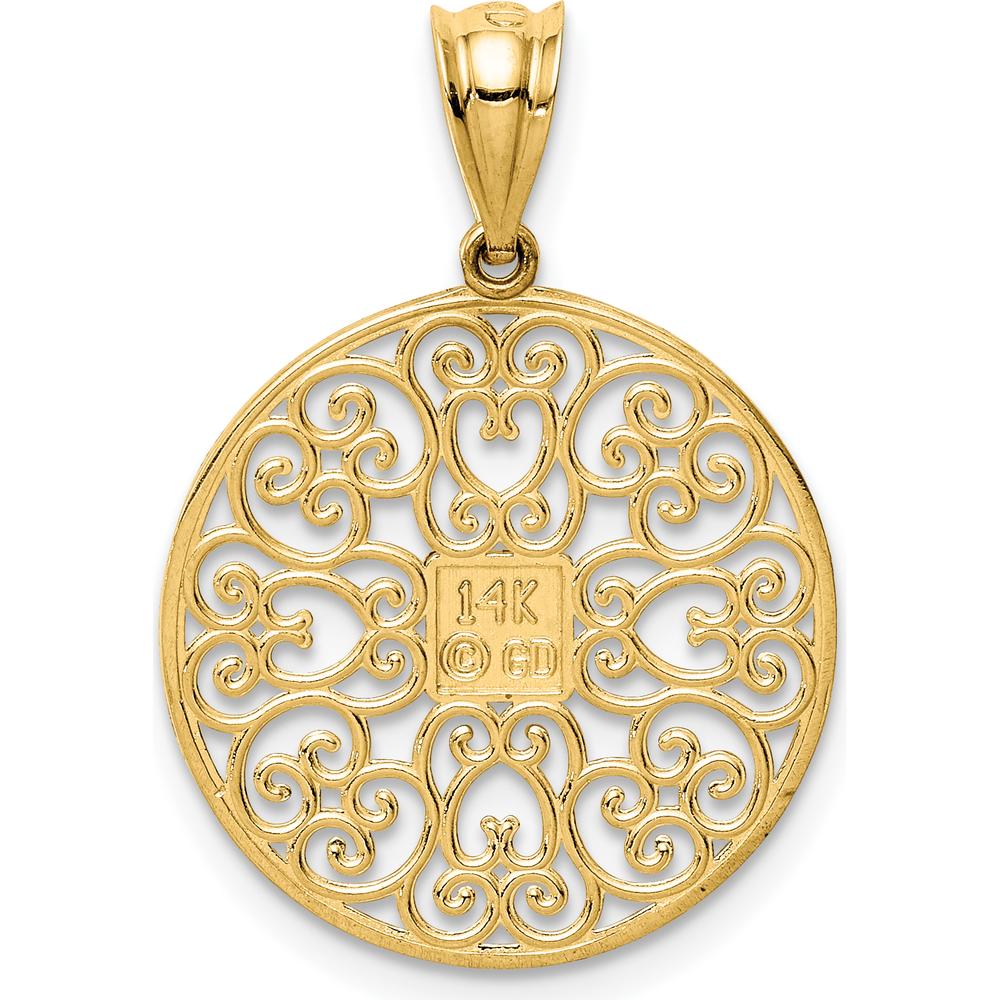 14K Yellow Gold Fancy Filigree and Diamond Cut Charm Pendant by Oro Pregiato