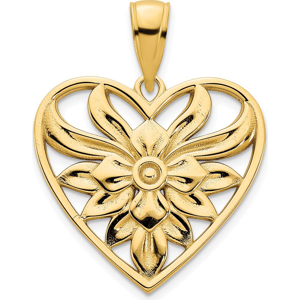 14K Yellow Gold Fancy Filigree Heart Pendant - 19.04mm Width by Oro Pregiato
