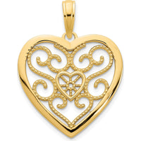 14K Yellow Gold Fancy Filigree Heart Pendant with Polished Finish by Oro Pregiato