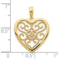 14K Yellow Gold Fancy Filigree Heart Pendant with Polished Finish by Oro Pregiato