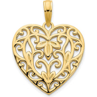 14K Yellow Gold Fancy Filigree Heart Pendant with Reversible Design and Polished Finish by Oro Pregiato