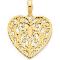 14K Yellow Gold Fancy Filigree Heart Pendant with Reversible Design and Polished Finish by Oro Pregiato