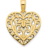14K Yellow Gold Fancy Filigree Heart Pendant with Reversible Design by Oro Pregiato