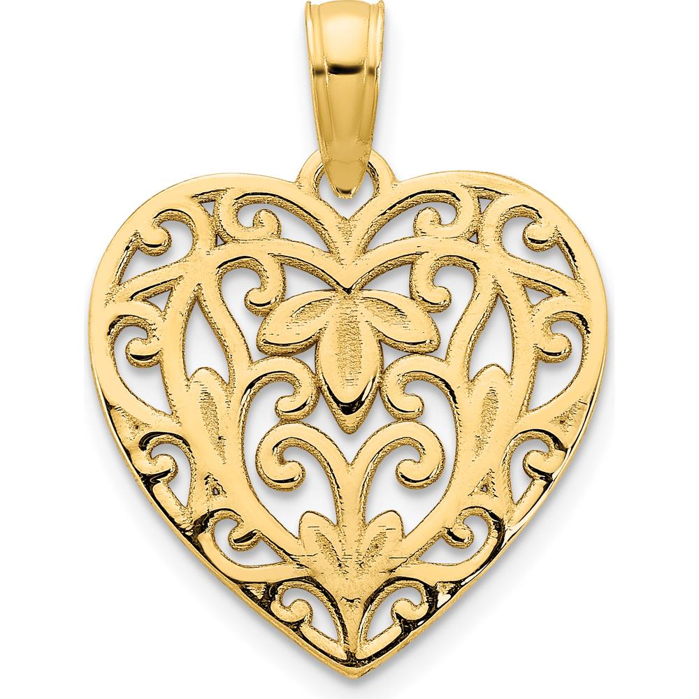 14K Yellow Gold Fancy Filigree Heart Pendant with Reversible Design by Oro Pregiato