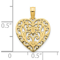 14K Yellow Gold Fancy Filigree Heart Pendant with Reversible Design by Oro Pregiato