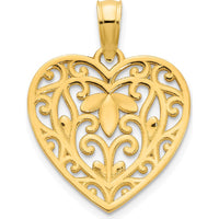 14K Yellow Gold Fancy Filigree Heart Pendant with Reversible Design by Oro Pregiato