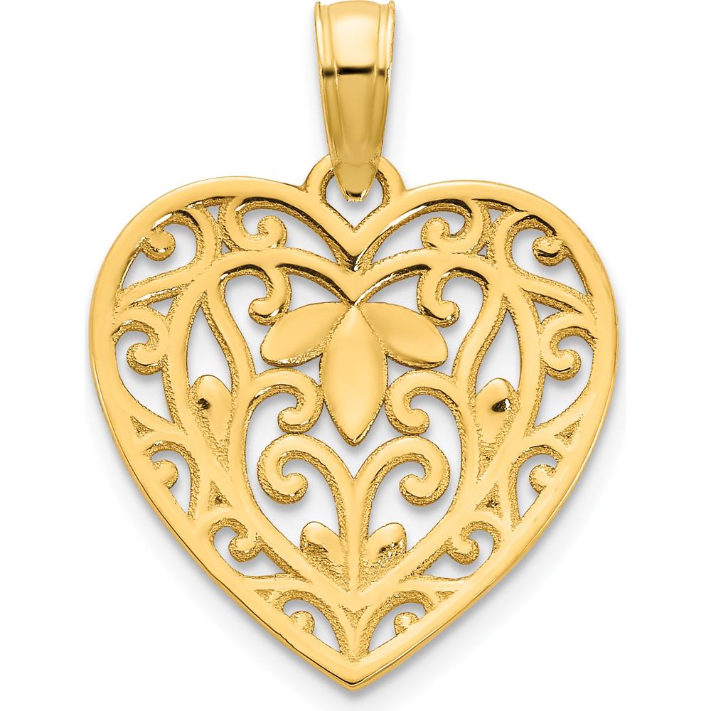 14K Yellow Gold Fancy Filigree Heart Pendant with Reversible Design by Oro Pregiato