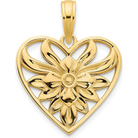 14K Yellow Gold Fancy Filigree Heart Pendant with Textured Back - 15.23mm Length by Oro Pregiato