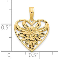 14K Yellow Gold Fancy Filigree Heart Pendant with Textured Back - 15.23mm Length by Oro Pregiato