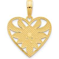 14K Yellow Gold Fancy Filigree Heart Pendant with Textured Back - 15.23mm Length by Oro Pregiato