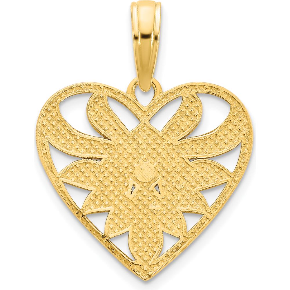 14K Yellow Gold Fancy Filigree Heart Pendant with Textured Back - 15.23mm Length by Oro Pregiato