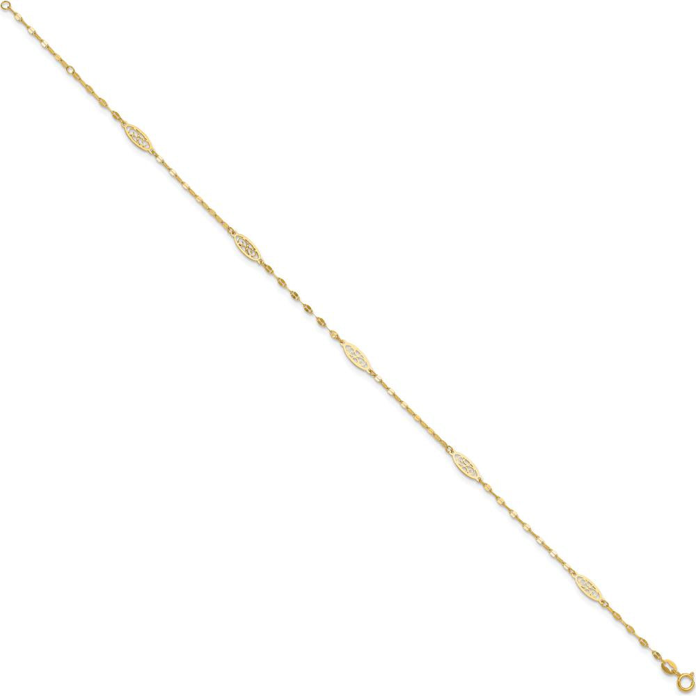 14K Yellow Gold Fancy Filigree Link 5-Station Adjustable Anklet - 9" Plus 1" Extender