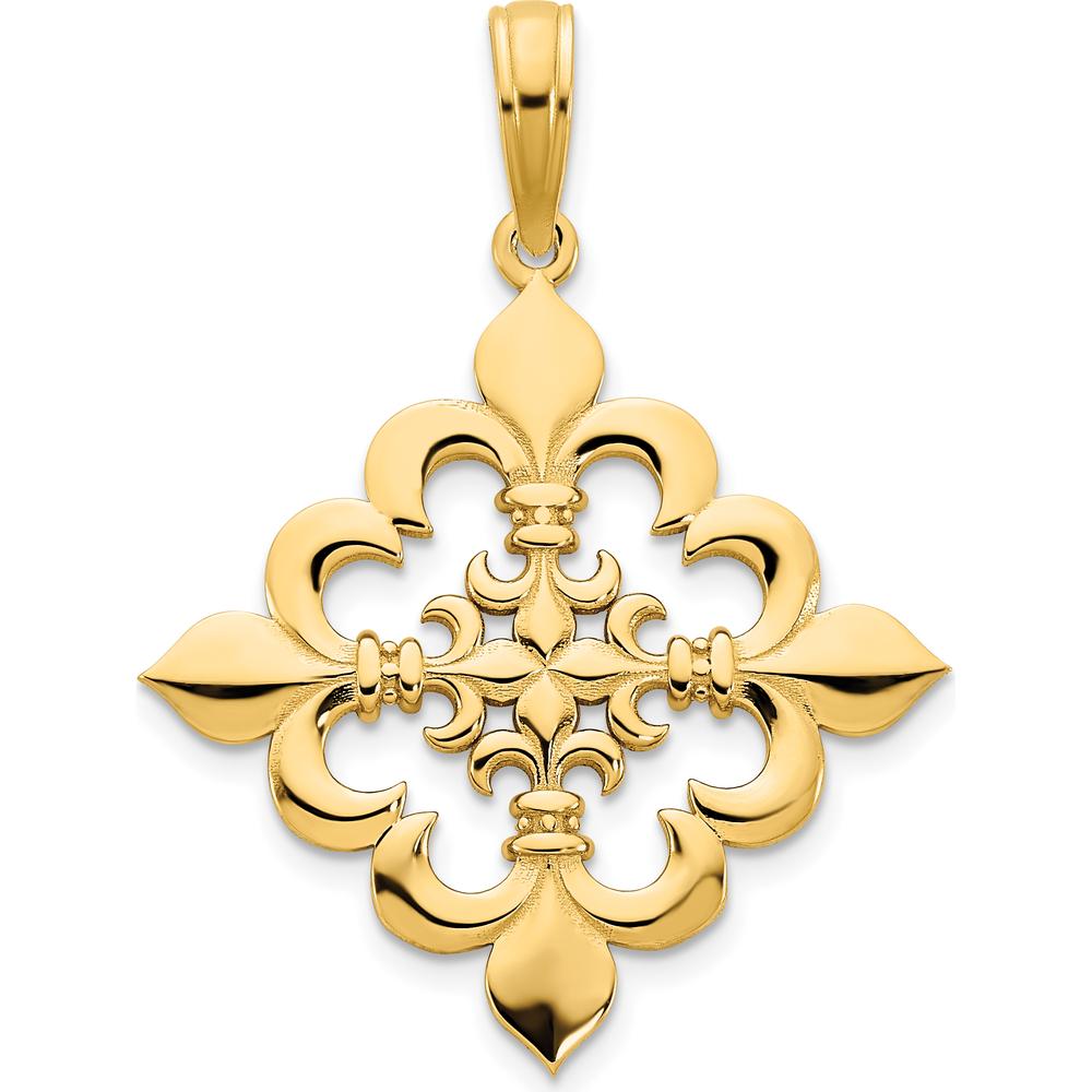 14K Yellow Gold Fancy Fleur de Lis Pendant - Polished Finish by Oro Pregiato