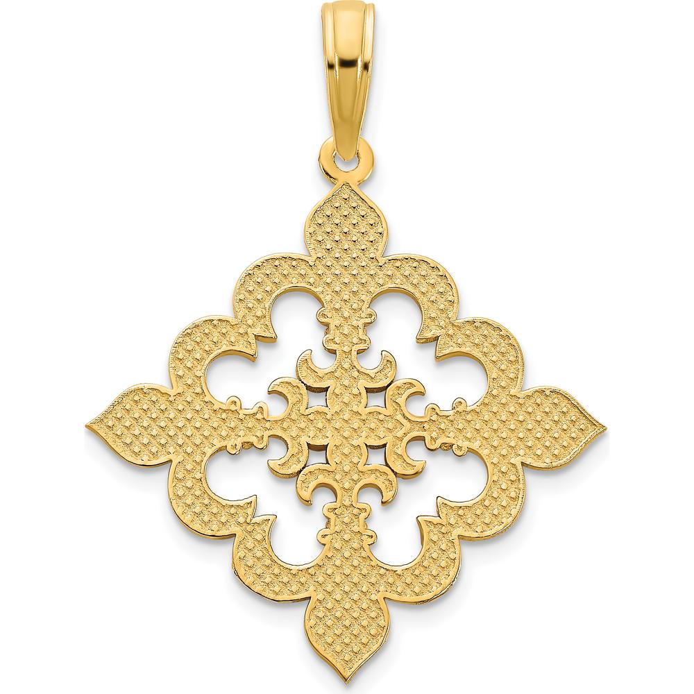14K Yellow Gold Fancy Fleur de Lis Pendant - Polished Finish by Oro Pregiato