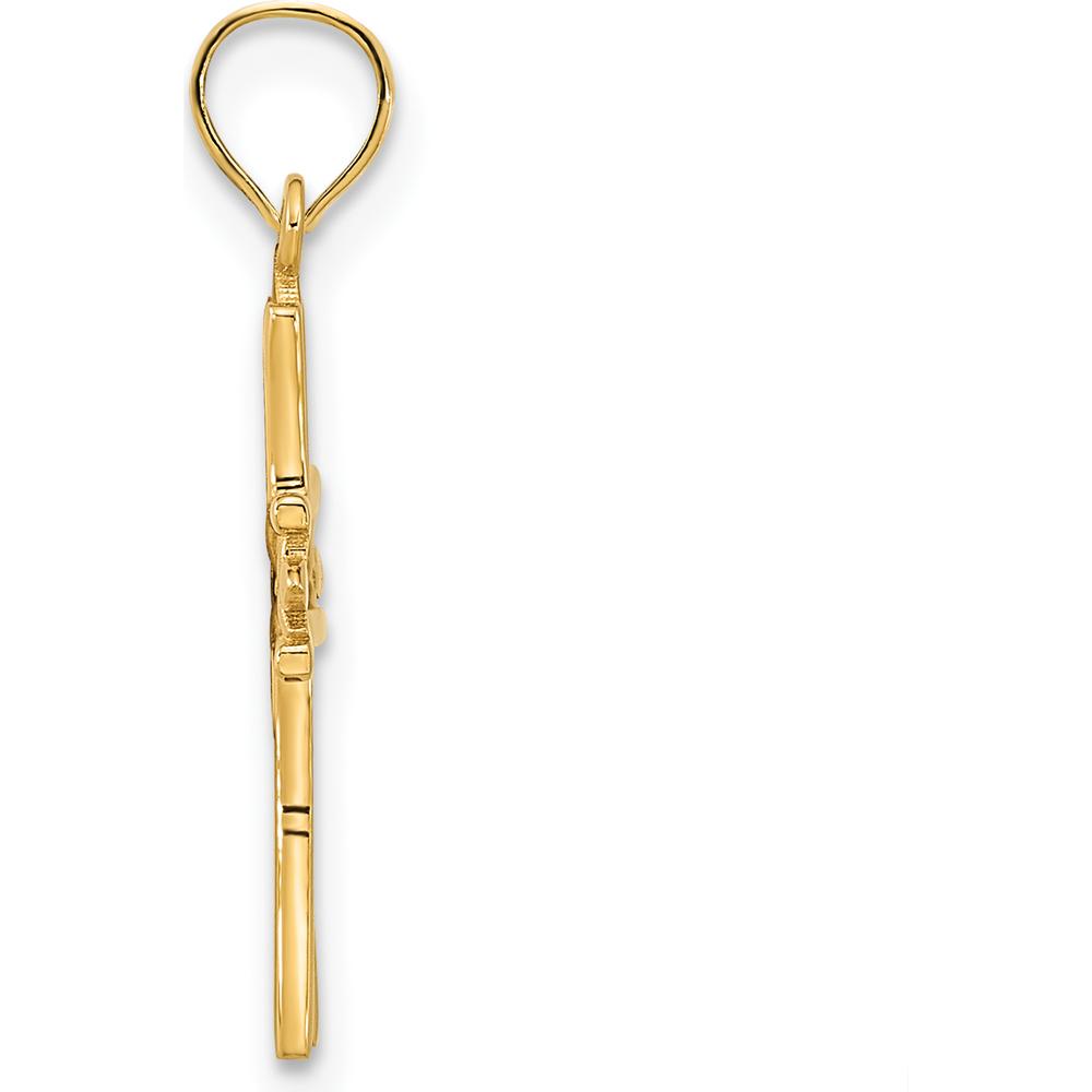 14K Yellow Gold Fancy Floral Cross Pendant - Elegant Textured Religious Charm by Oro Pregiato
