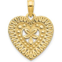 14K Yellow Gold Fancy Floral Heart Pendant with Polished Finish by Oro Pregiato