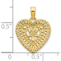 14K Yellow Gold Fancy Floral Heart Pendant with Polished Finish by Oro Pregiato